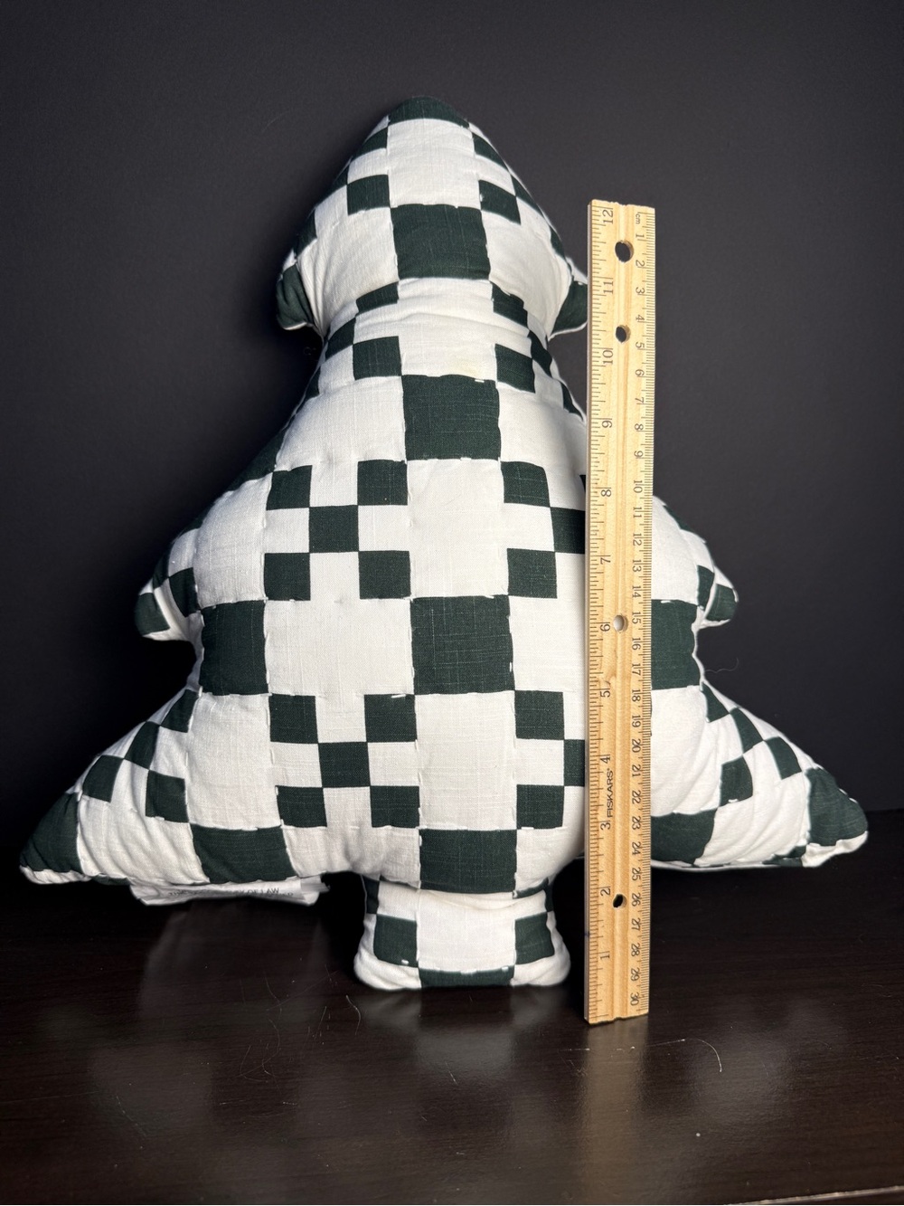 Green and White Check Holiday Tree Pillow